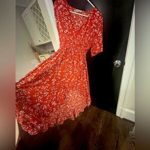 Orange Dress for Fall, Short in Front, Longer in Back